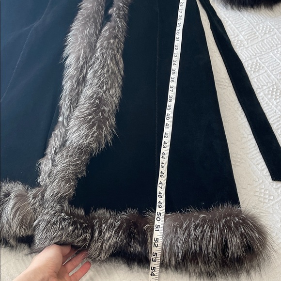 St. John Persian lamb lined Black leather Coat fox Fur Trim - Picture 14 of 17